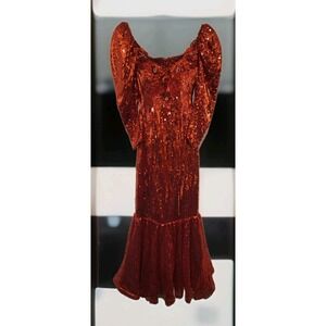 Alyce Designs Red Sequin Gown Mermaid Dress 8 Pageant Prom Homecoming Retro 80s